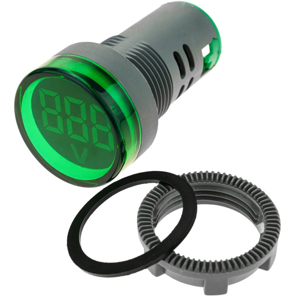 Visor LCD de 3 dígitos verde y con voltímetro 50-500 VAC redondo 22mm