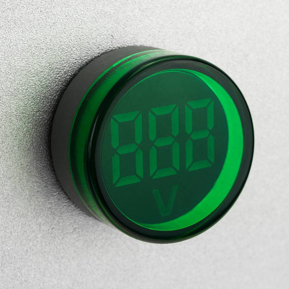 Visor LCD de 3 dígitos verde y con voltímetro 50-500 VAC redondo 22mm