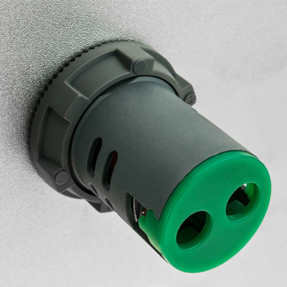Visor LCD de 3 dígitos verde y con voltímetro 50-500 VAC redondo 22mm