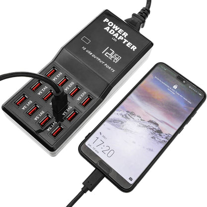 Regleta de alimentación USB A hembra 5VDC 12A con 12 puertos USB