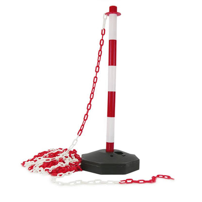 Poste separador de cadena para gestión de colas 31x91 cm blanco rojo 2 unidades