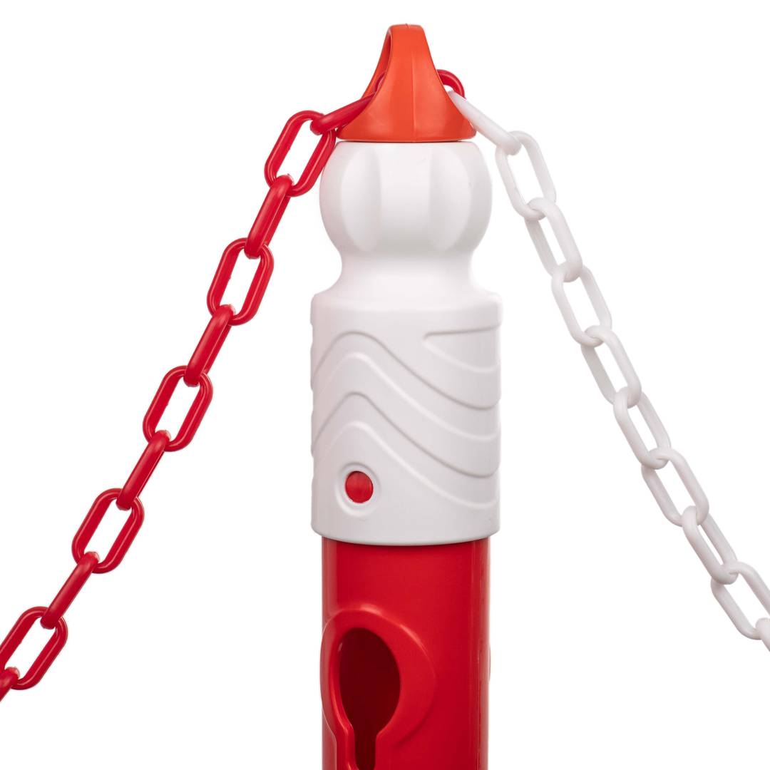 Poste separador de cadena para gestión de colas 35 x 105 cm blanco rojo
