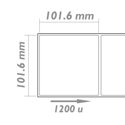 Rollo bobina de 1200 etiquetas adhesivas para impresora térmica directa 101.6x101.6mm 8 unidades
