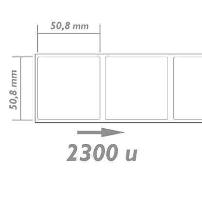 Rollo bobina de 2300 etiquetas adhesivas para impresora térmica directa 50.8x50.8mm 20 unidades