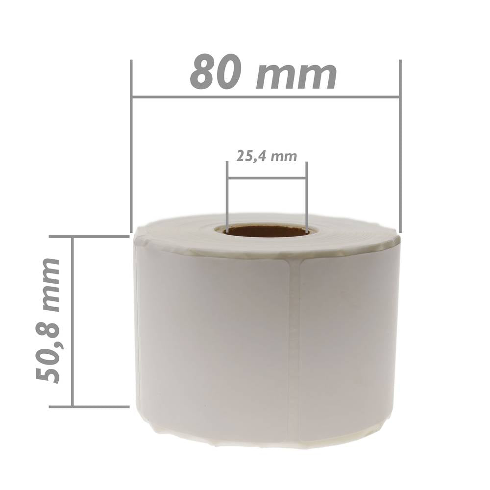 Rollo bobina de 600 etiquetas adhesivas para impresora transferencia térmica 50.8x50.8mm 50 unidades