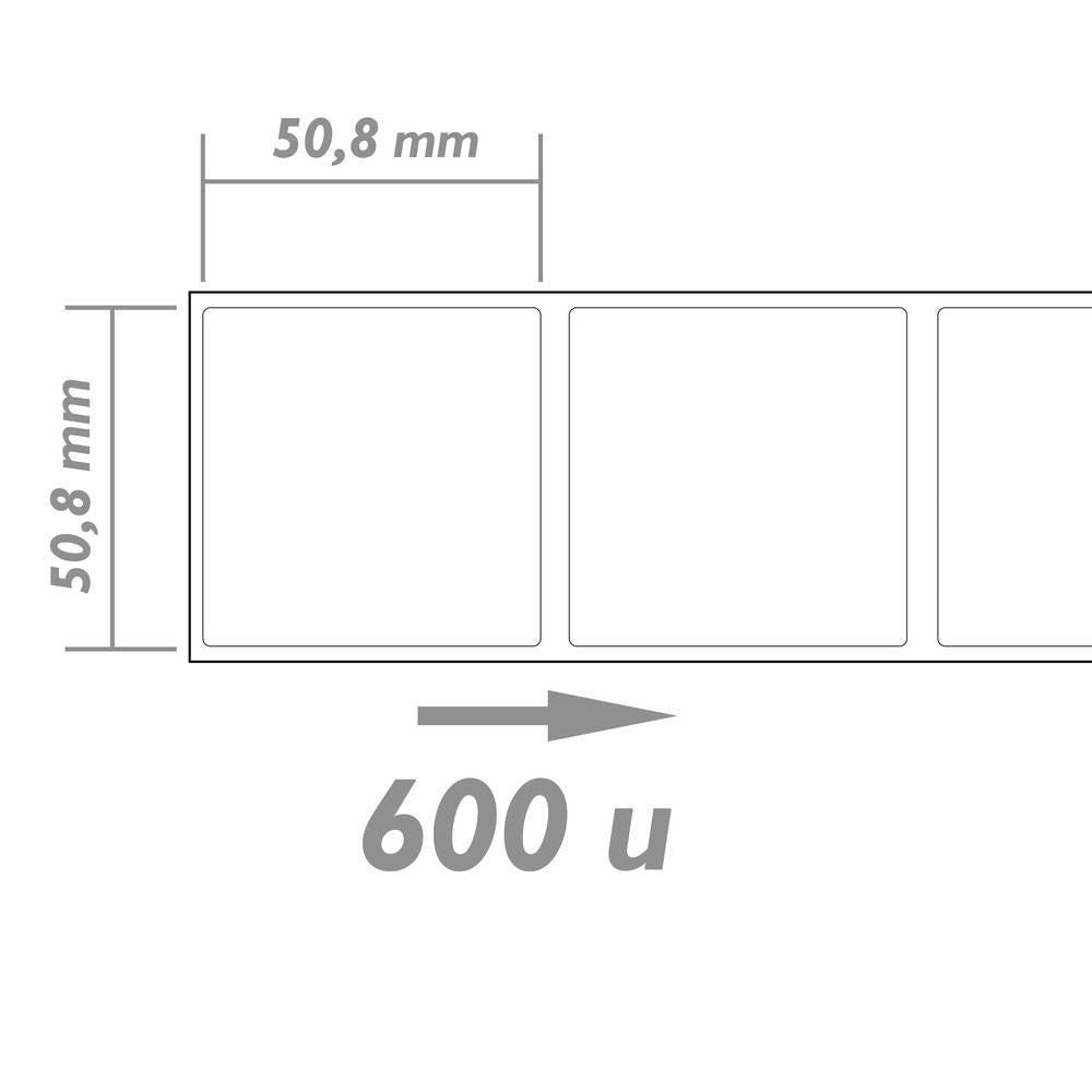 Rollo bobina de 600 etiquetas adhesivas para impresora transferencia térmica 50.8x50.8mm 50 unidades