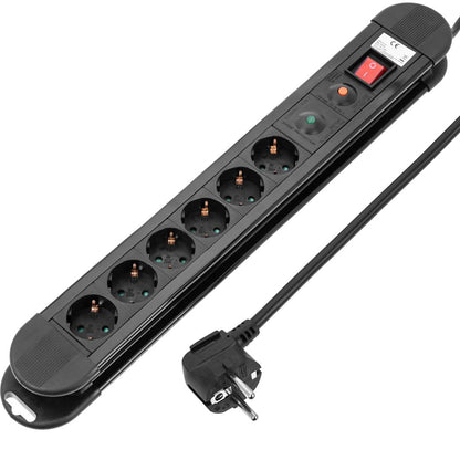 Regleta de enchufes 6 schuko con interruptor y protección sobretensiones (1.5m cable)
