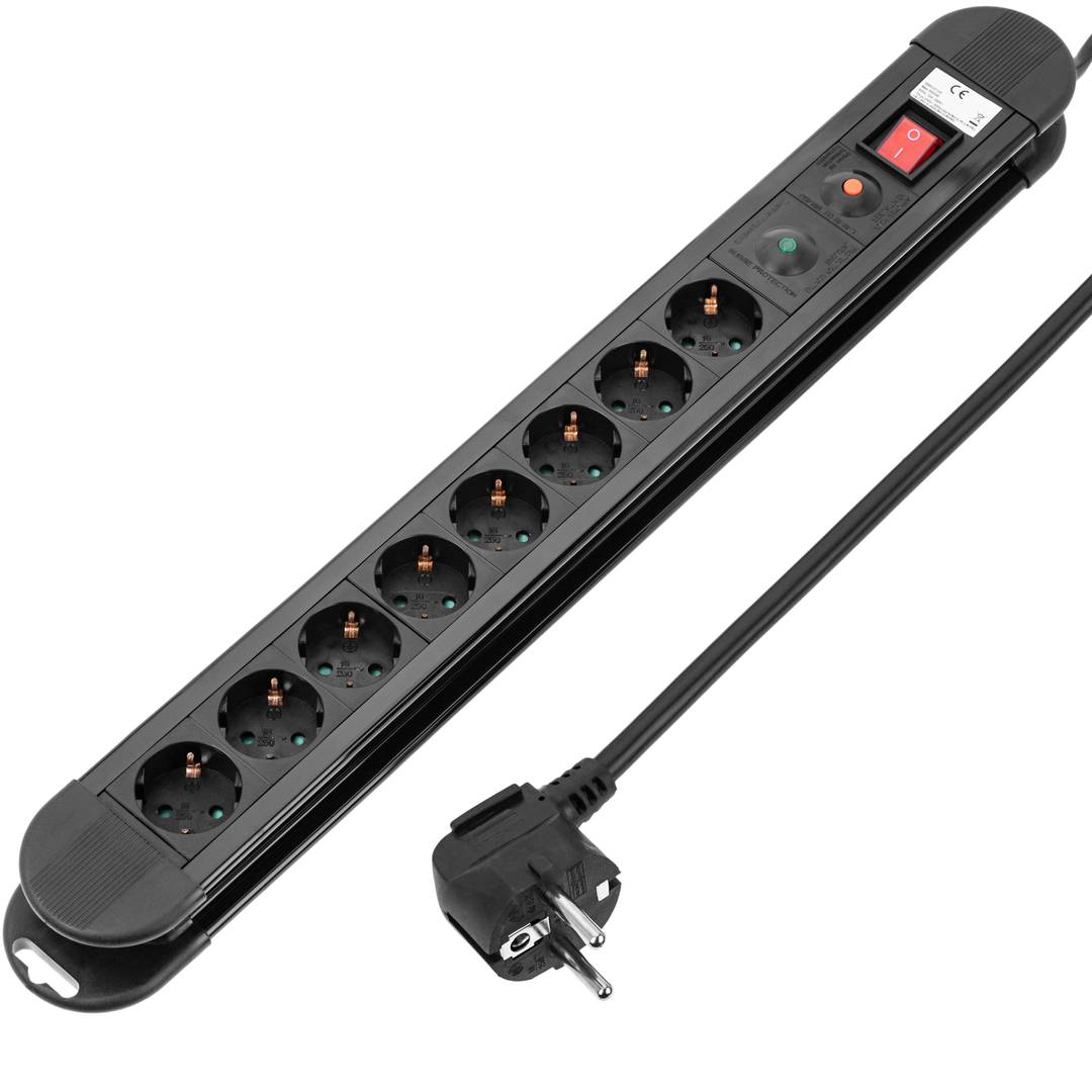 Regleta de enchufes 8 schuko con interruptor y protección sobretensiones de 3680 watios (1.5m cable)