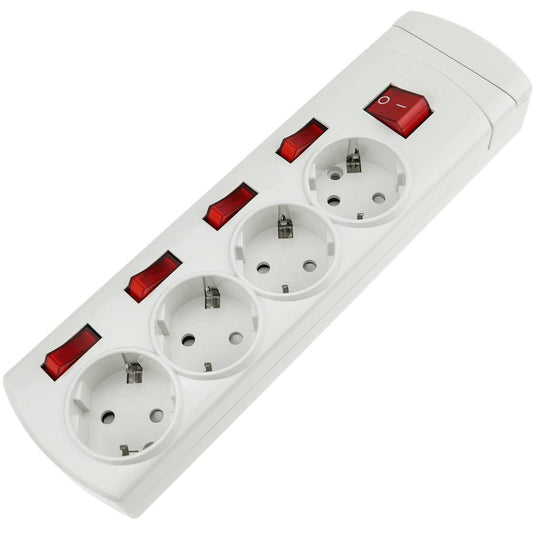 Regleta de 4 enchufes schuko con interruptor individual sin cable