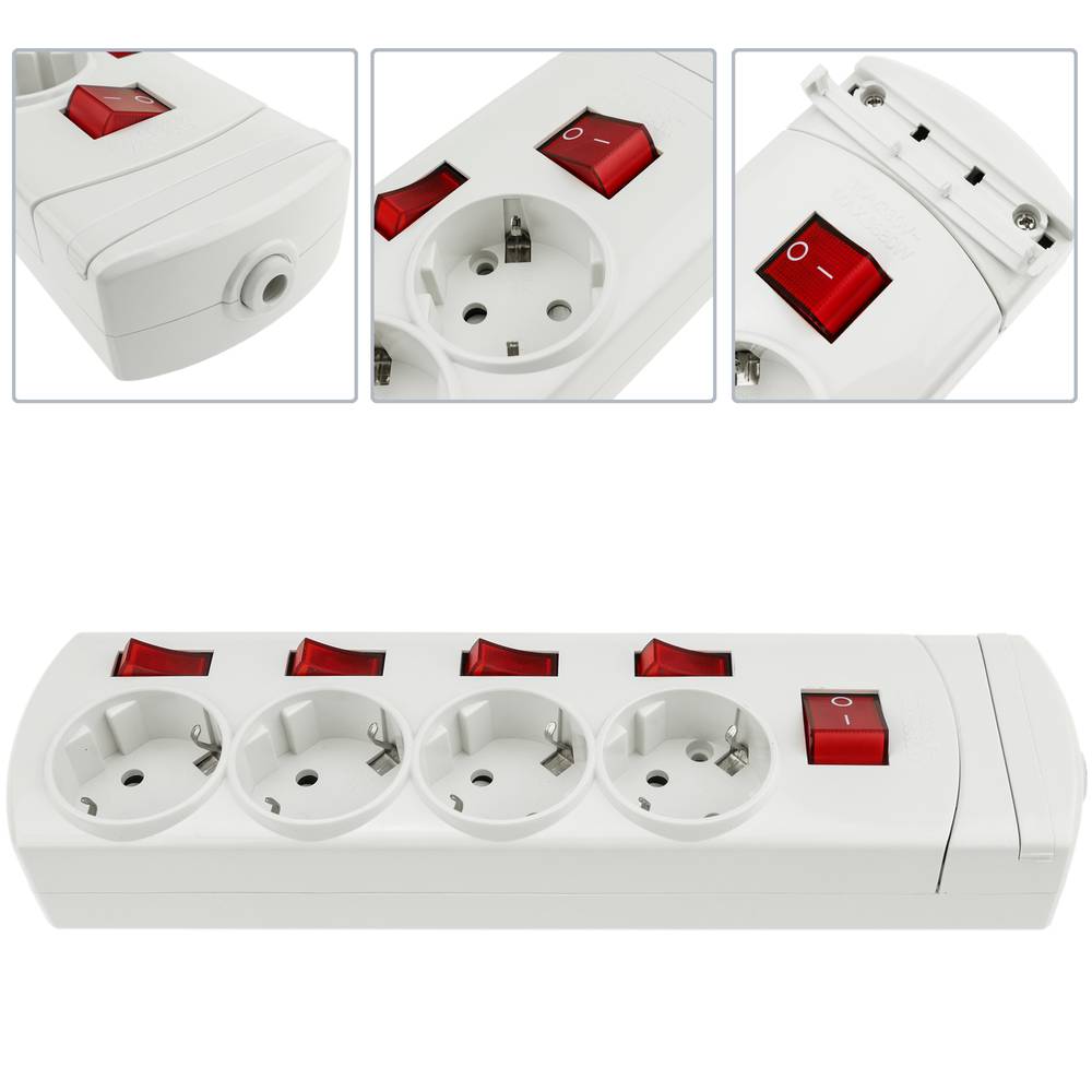 Regleta de 4 enchufes schuko con interruptor individual sin cable