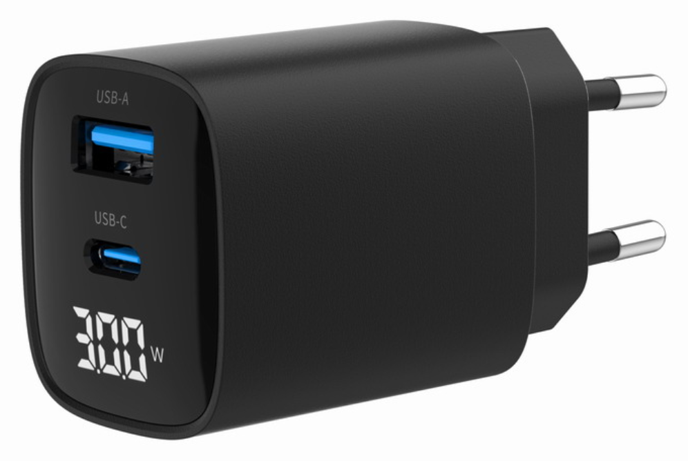 Gembird TA-UC-PDQC30LCD-BK-01 cargador de dispositivo movil Smartphone, Reloj inteligente, Tableta Negro Corriente alterna Carga rapida Interior