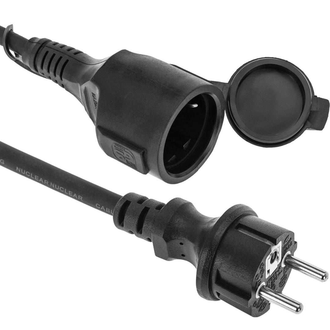 Prolongador de cable eléctrico schuko macho a hembra de 2 m negro IP44