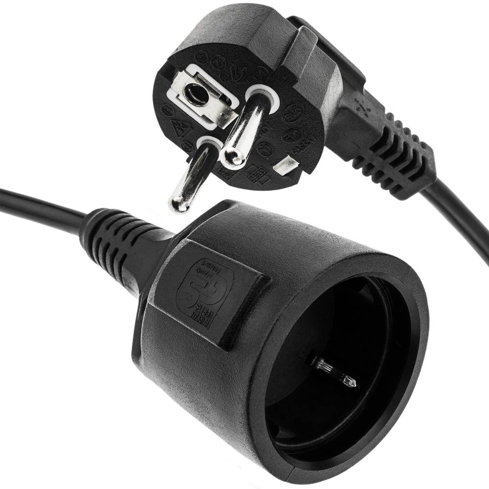 Prolongador de cable eléctrico schuko macho a hembra de 5 m negro