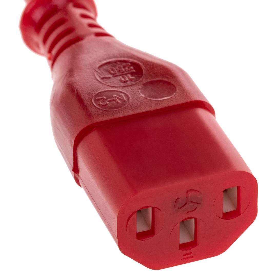 Cable eléctrico de alimentación 3x0.75 IEC60320 C13 a schuko macho acodado de color rojo 1.8m