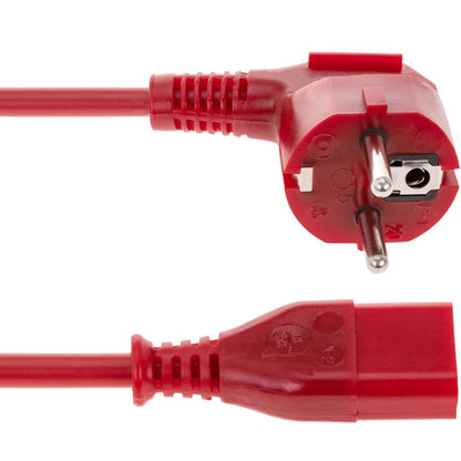 Cable eléctrico de alimentación 3x0.75 IEC60320 C13 a schuko macho acodado de color rojo 1.8m