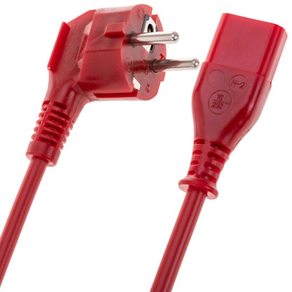 Cable eléctrico de alimentación 3x0.75 IEC60320 C13 a schuko macho acodado de color rojo 1.8m