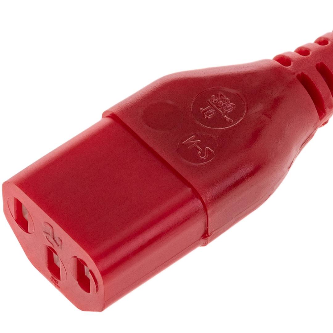 Cable eléctrico de alimentación 3x0.75 IEC60320 C13 a schuko macho acodado de color rojo 1.8m