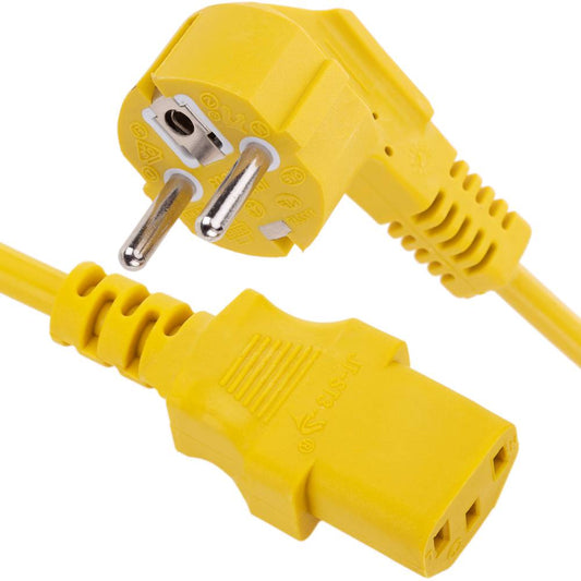 Cable eléctrico de alimentación IEC60320 C13 a schuko macho acodado de color amarillo 3m