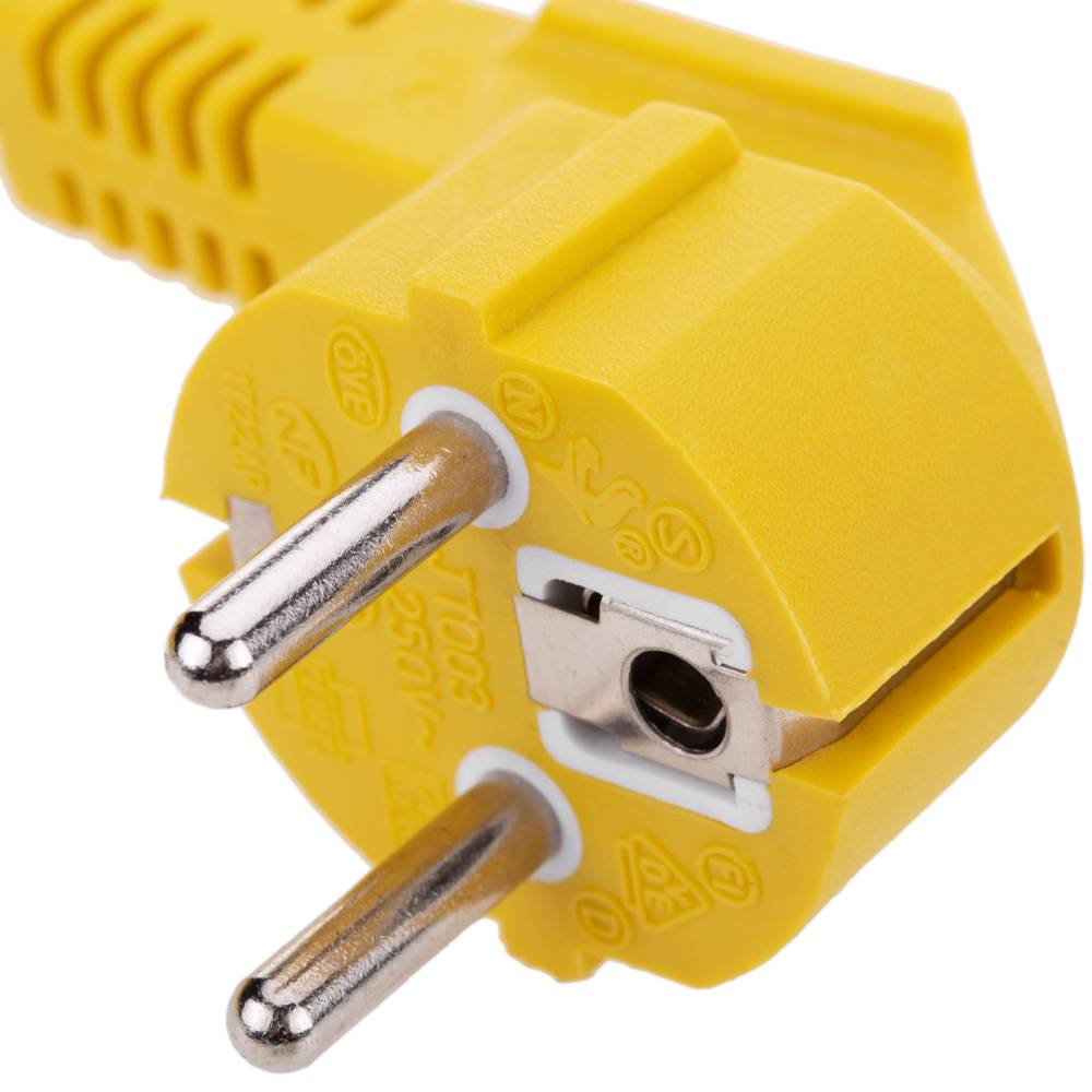 Cable eléctrico de alimentación IEC60320 C13 a schuko macho acodado de color amarillo 3m
