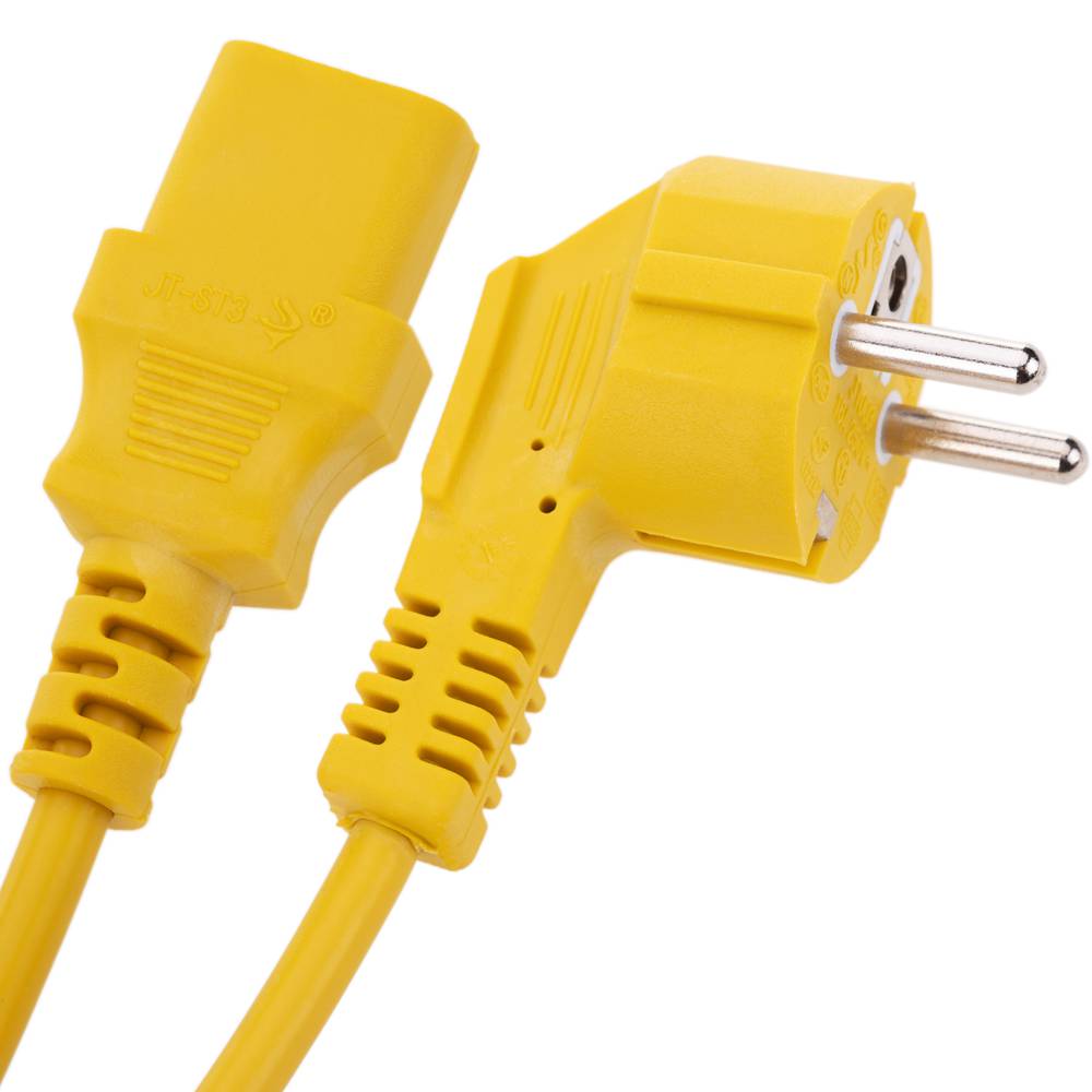 Cable eléctrico de alimentación IEC60320 C13 a schuko macho acodado de color amarillo 3m