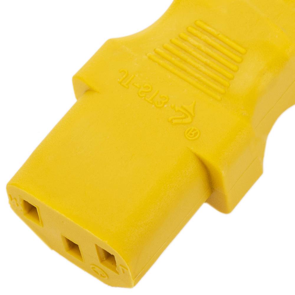 Cable eléctrico de alimentación IEC60320 C13 a schuko macho acodado de color amarillo 3m