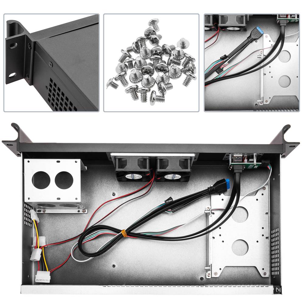 Caja rack 19' IPC mini-ITX 1.5U 1x3.5' 2x2.5' fondo 250mm