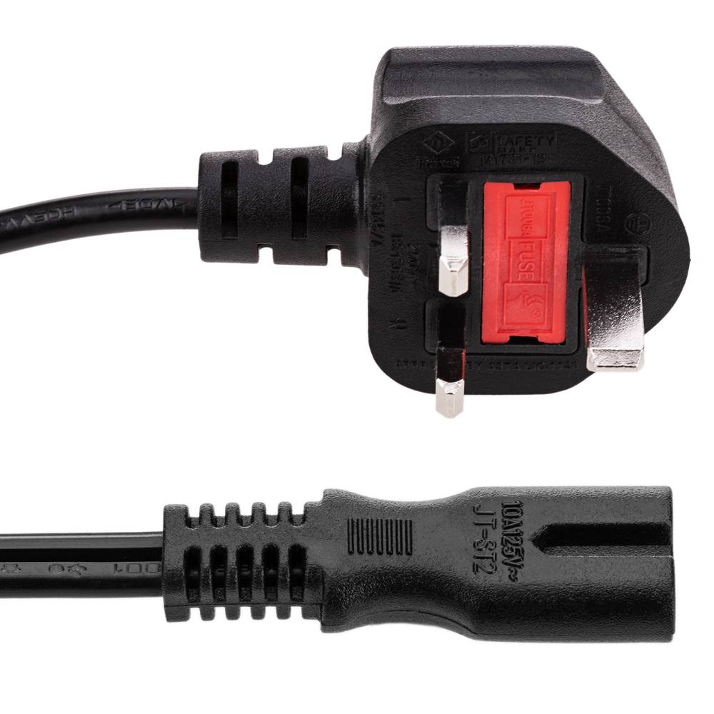 Cable eléctrico British Standard BS-1363-1 a IEC-60320-C7 de 1.8m negro