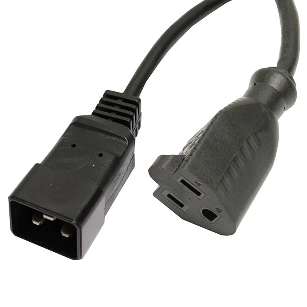 Cable eléctrico US NEMA-5-15R a IEC-60320-C20 de 0.4m negro