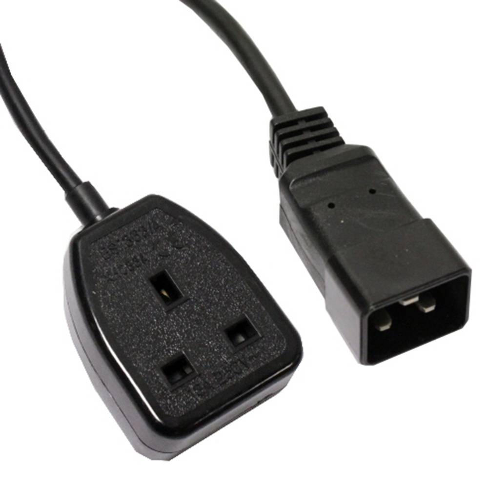 Cable eléctrico British Standard BS-1363-2 a IEC-60320-C20 de 0.4m negro