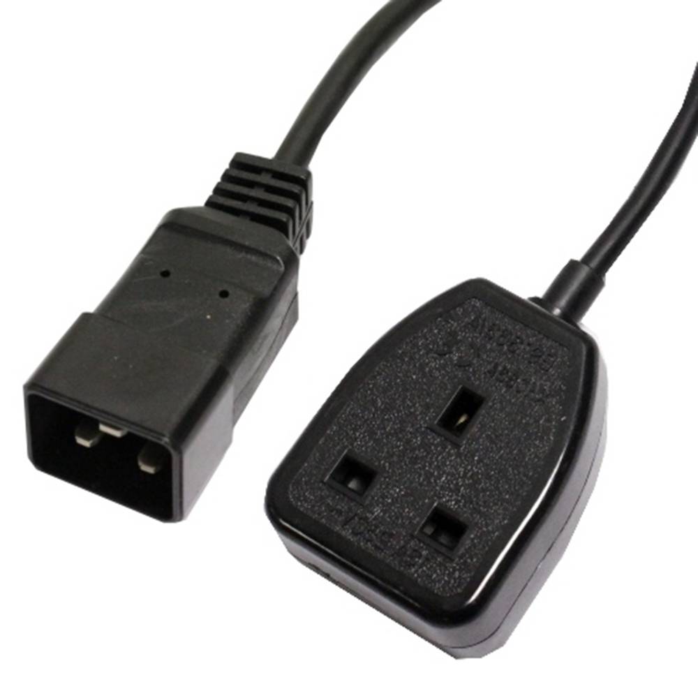 Cable eléctrico British Standard BS-1363-2 a IEC-60320-C20 de 0.4m negro