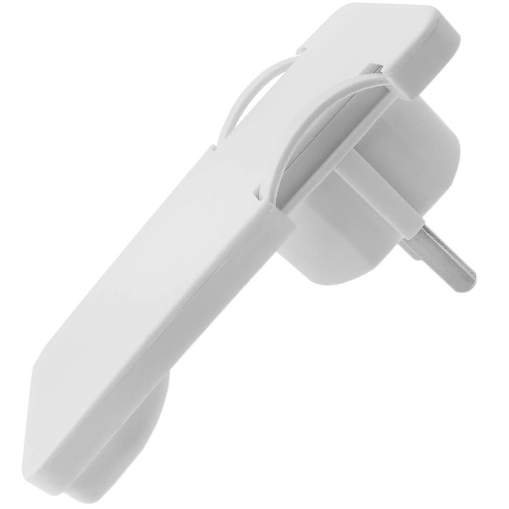 Clavija enchufe schuko acodado macho blanco extra-plano para detrás de muebles