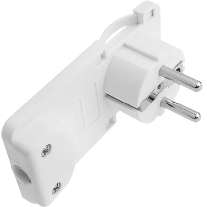 Clavija enchufe schuko acodado macho blanco extra-plano para detrás de muebles