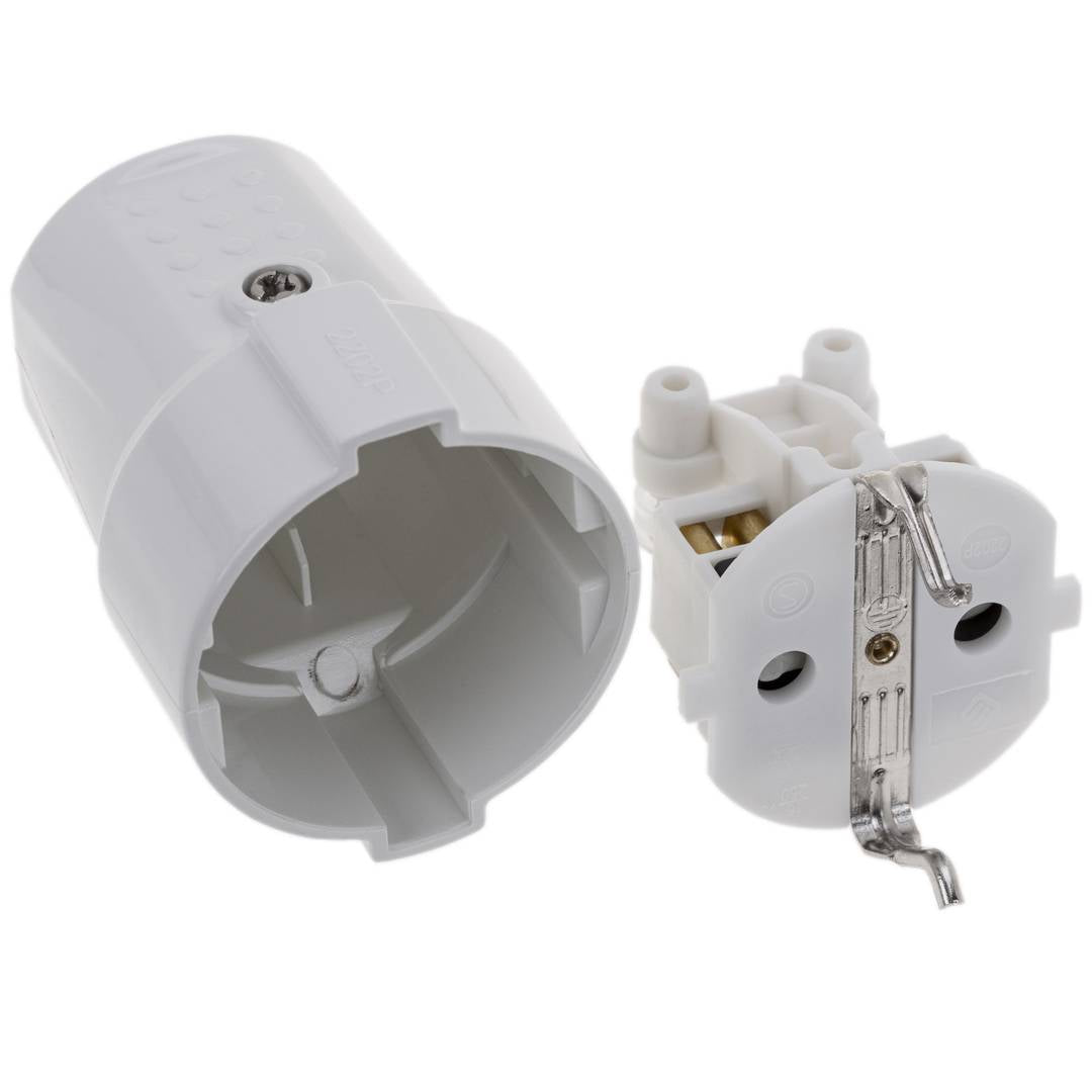 Clavija enchufe schuko recto hembra blanco