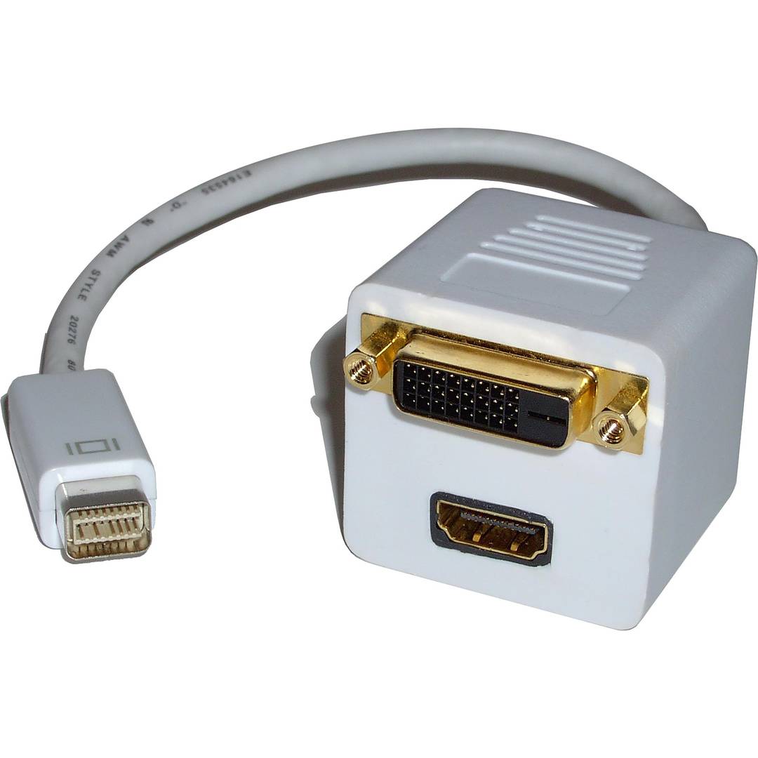 Cable duplicador pasivo de miniDVI macho a DVI-D y HDMI