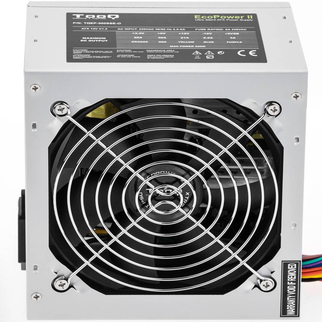 Fuente de alimentación TooQ Ecopower II 500 W con ventilador silencioso de 120 mm