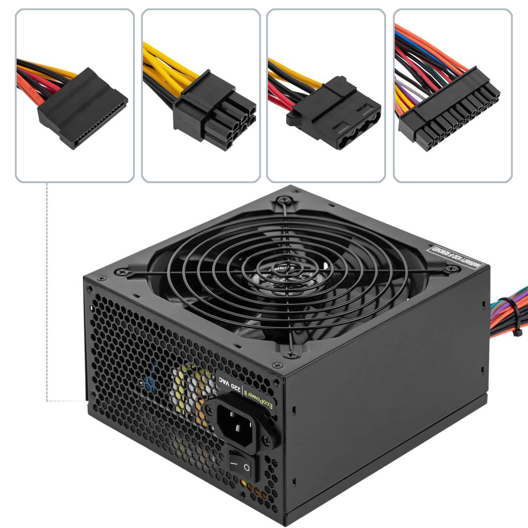 Fuente de alimentación TooQ Ecopower II 600 W PFC activo con ventilador silencioso de 140 mm