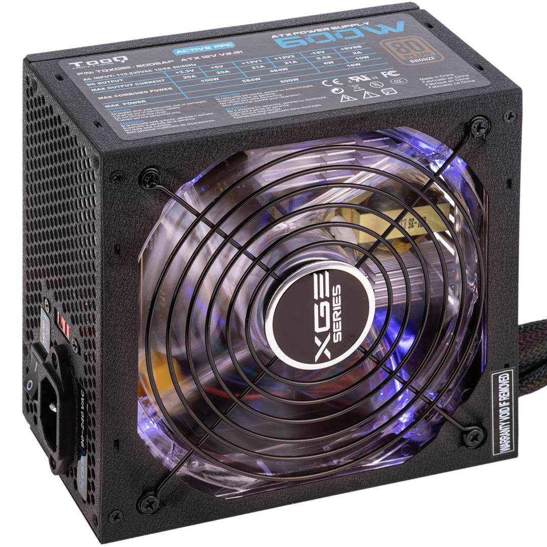 Fuente de alimentación TooQ Gaming XGE II con ventilador con LED 140 mm PFC activo 600 W