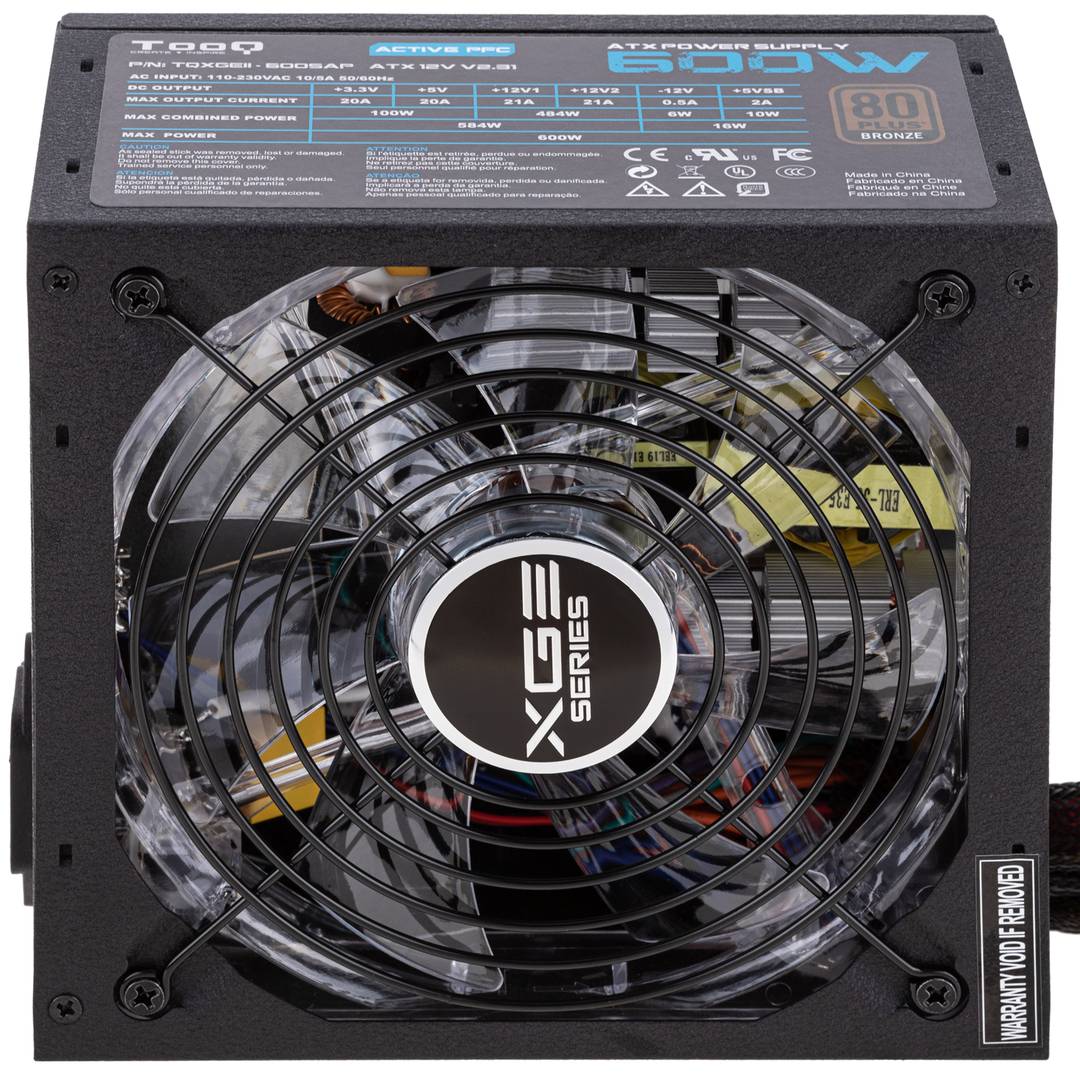 Fuente de alimentación TooQ Gaming XGE II con ventilador con LED 140 mm PFC activo 600 W