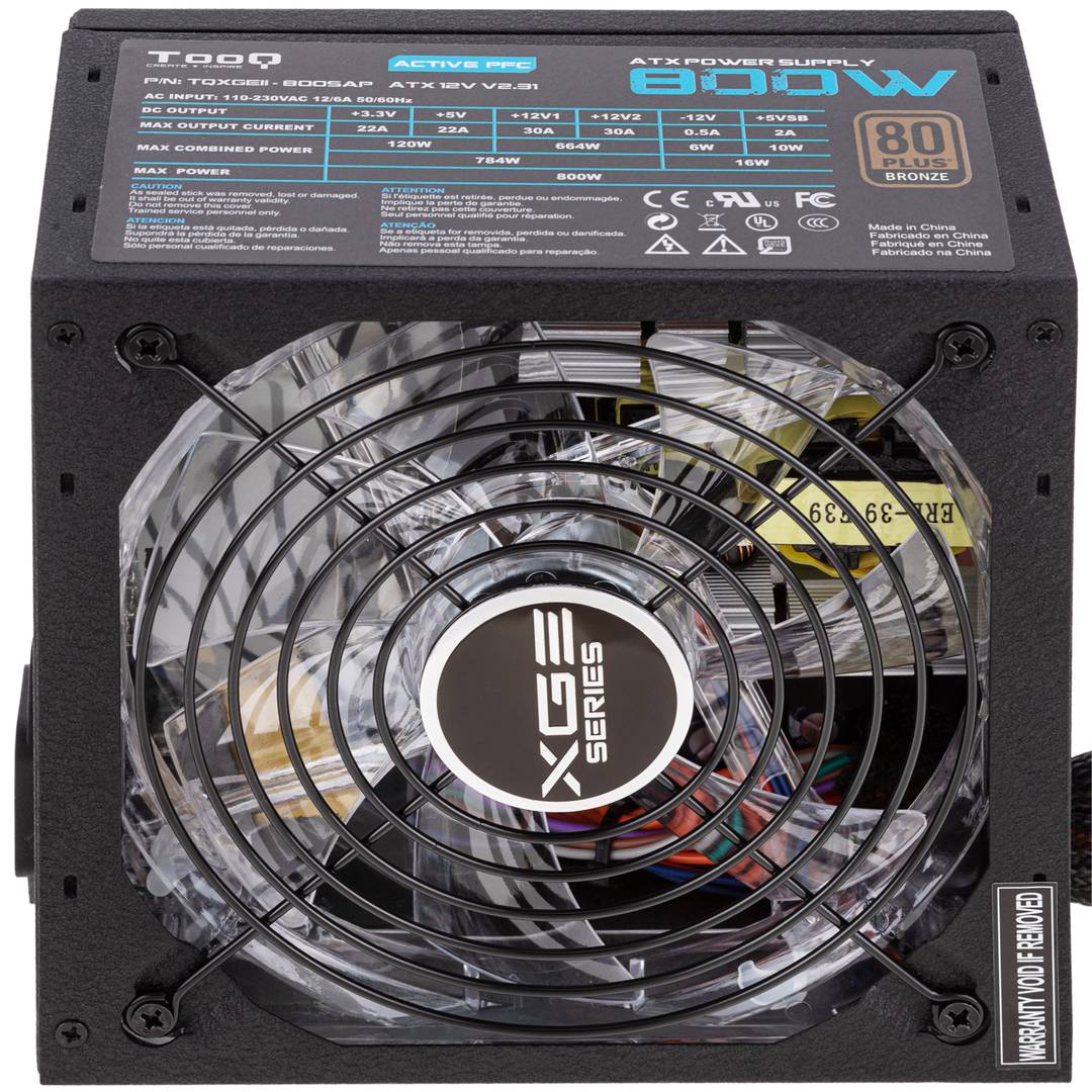 Fuente de alimentación TooQ Gaming XGE II con ventilador con LED 140 mm PFC activo 800 W