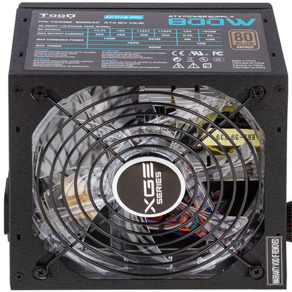 Fuente de alimentación TooQ Gaming XGE II con ventilador con LED 140 mm PFC activo 800 W