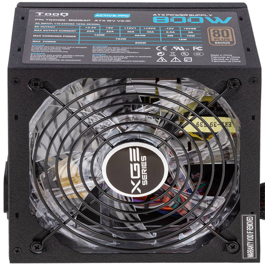 Fuente de alimentación TooQ Gaming XGE II con ventilador con LED 140 mm PFC activo 800 W