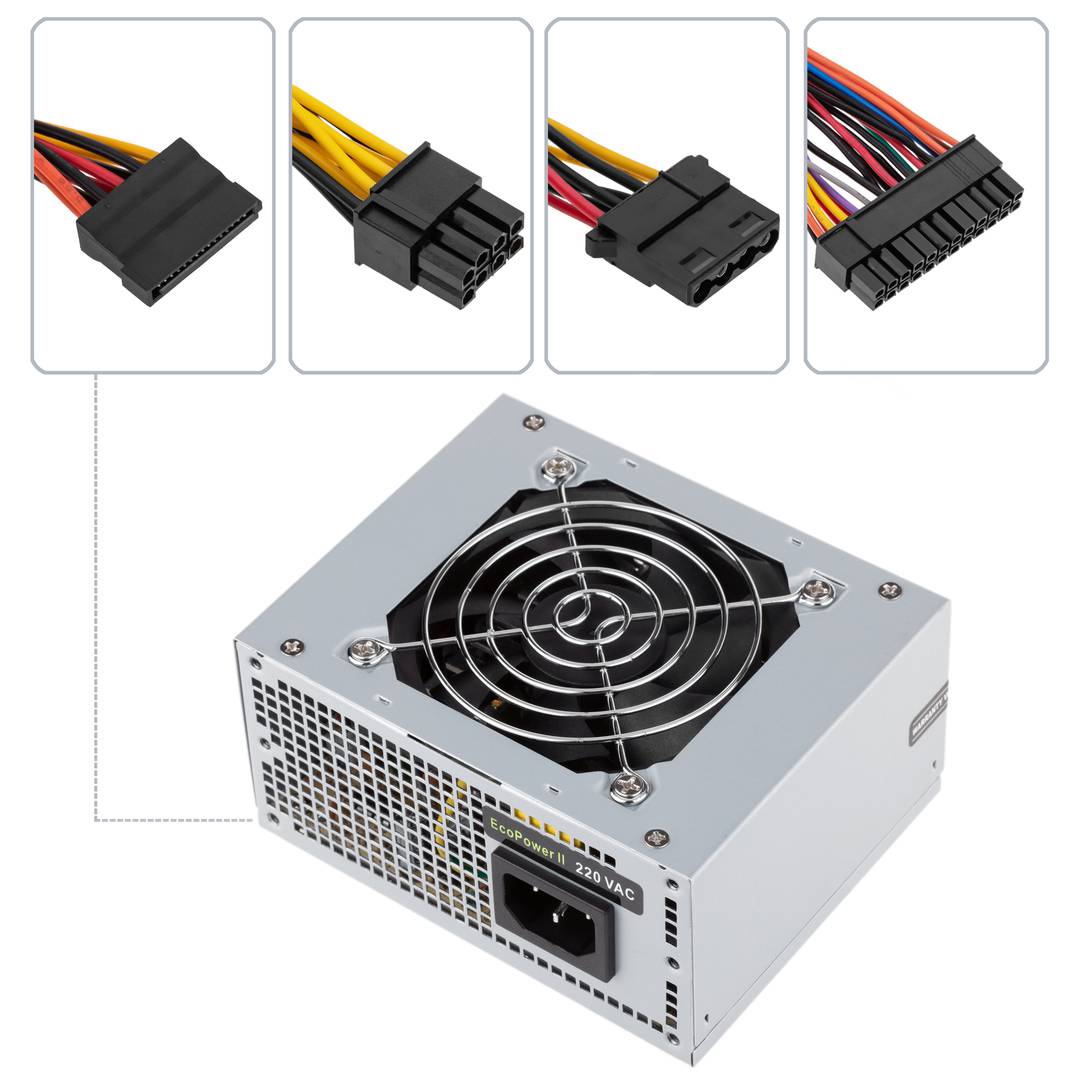 Fuente de alimentación TooQ Ecopower II 500 W con ventilador silencioso de 80 mm TQEP-500S-SFX