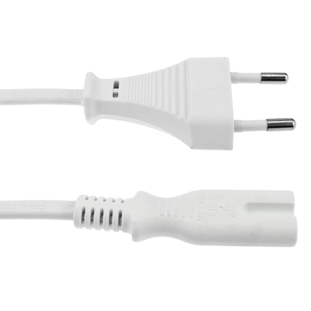 Cable de Alimentación eléctrico IEC-60320 C7 hembra a enchufe bipolar macho de 1,5m blanco