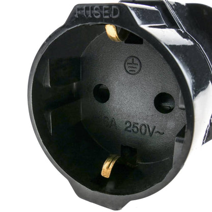 Adaptador enchufe Europa a Reino Unido tipo clavija schuko hembra a clavija BS1363 macho negro