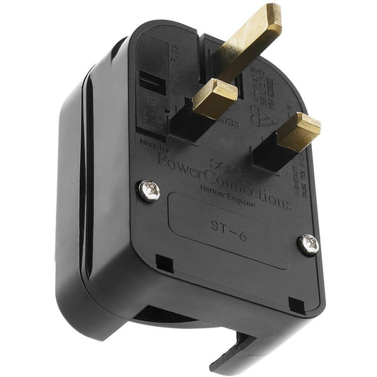 Adaptador enchufe Europa a Reino Unido tipo clavija schuko hembra a clavija BS1363 macho fijo