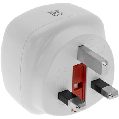 Adaptador enchufe Europa a Reino Unido tipo clavija schuko hembra a clavija BS1363 macho blanco