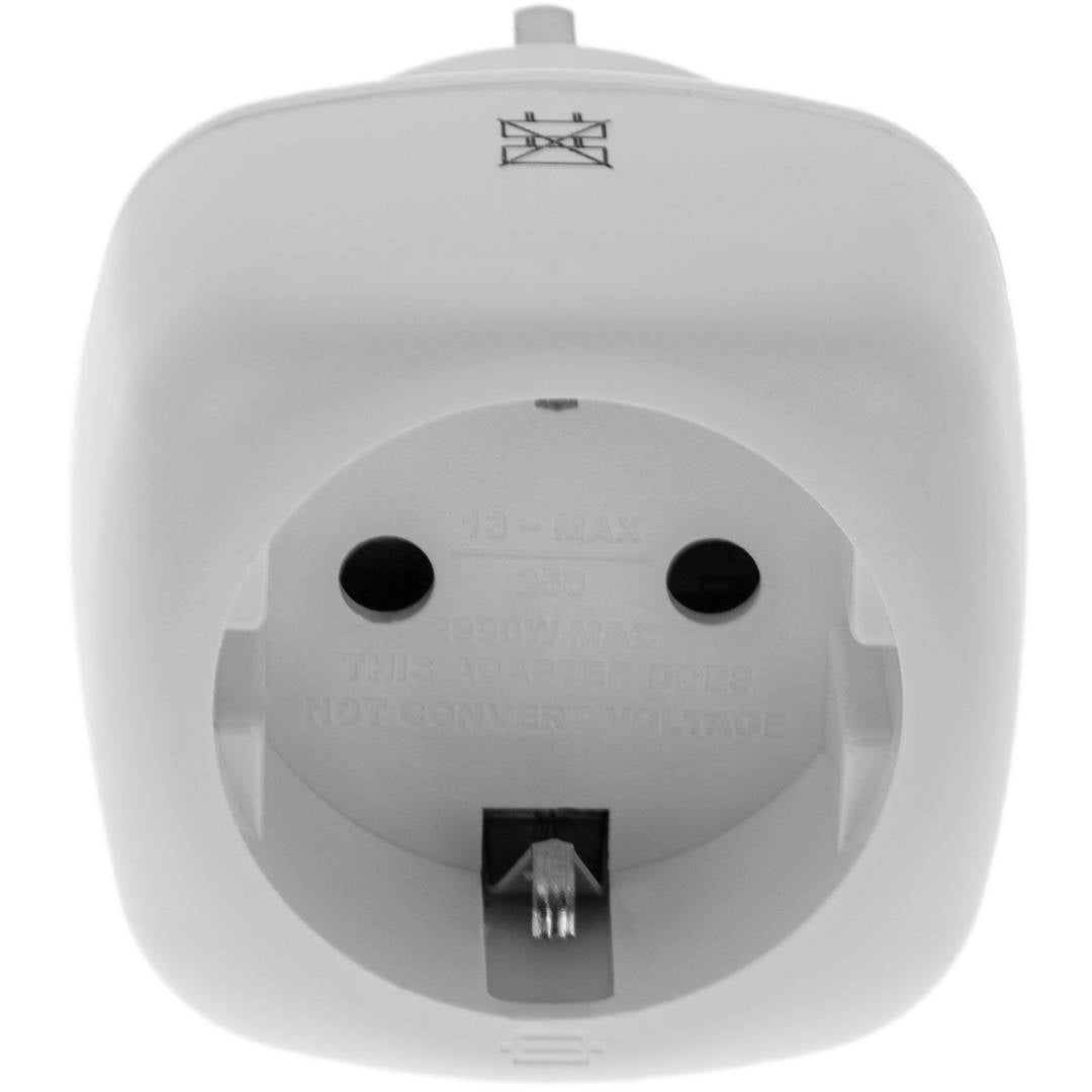 Adaptador enchufe Europa a Reino Unido tipo clavija schuko hembra a clavija BS1363 macho blanco
