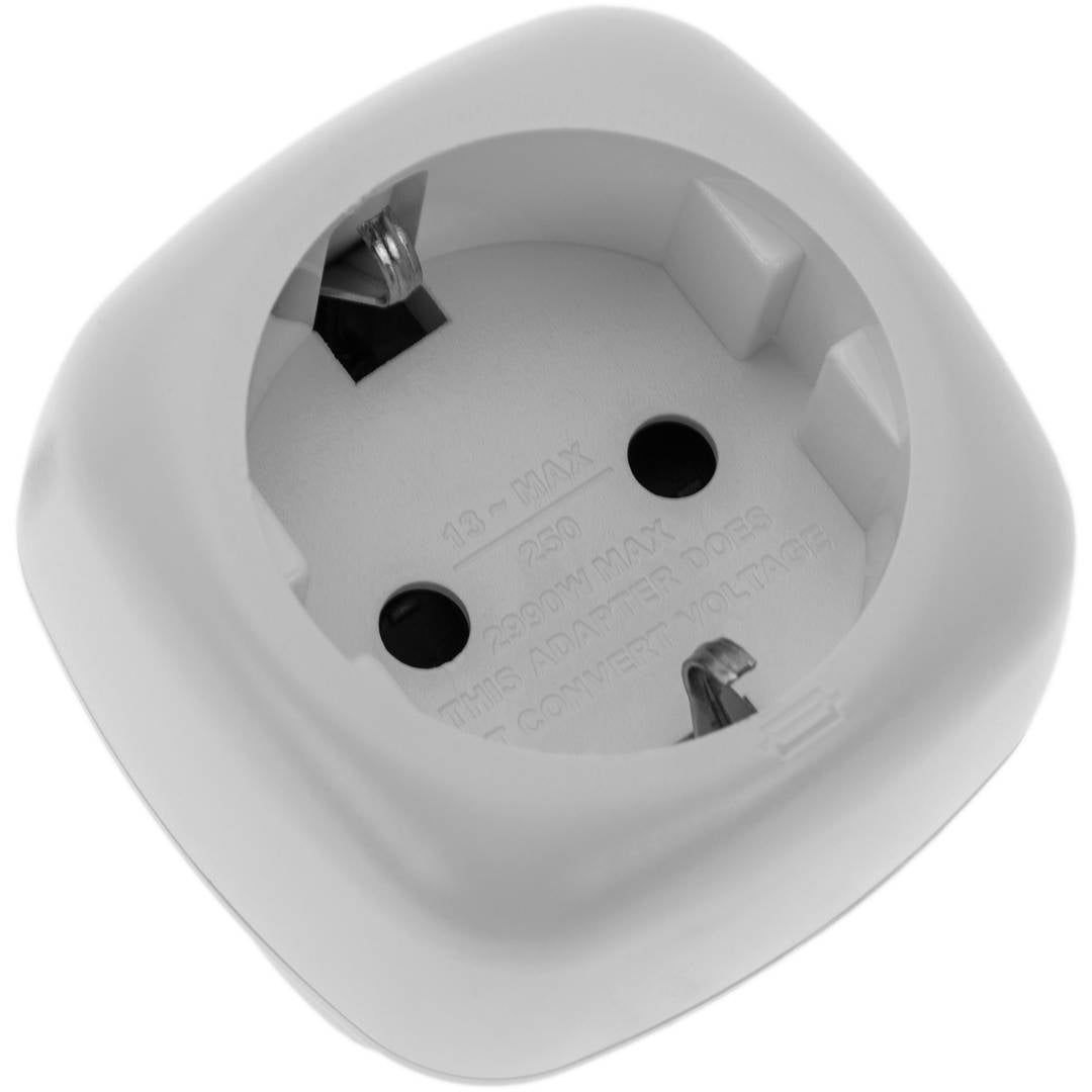 Adaptador enchufe Europa a Reino Unido tipo clavija schuko hembra a clavija BS1363 macho blanco
