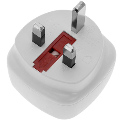Adaptador enchufe Europa a Reino Unido tipo clavija schuko hembra a clavija BS1363 macho blanco