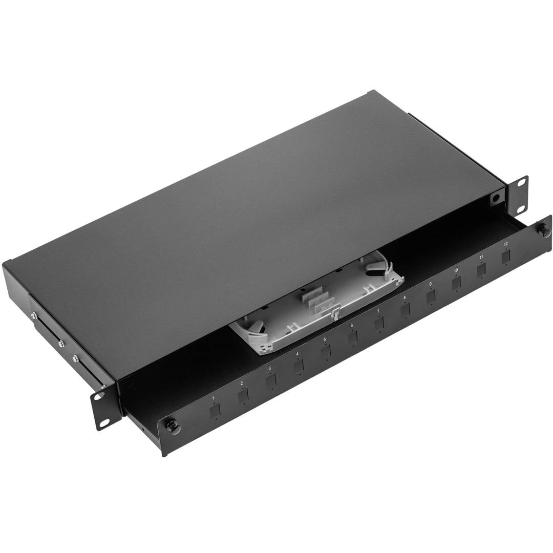 Patch Panel de fibra Óptica 1U negro de 12 SC Simplex o 12 LC duplex